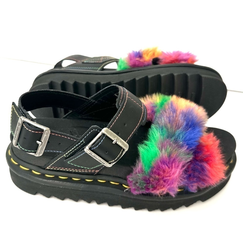NWOB Dr. Marten Voss II Fluffy rainbow Pride faux fur sandals 7/38 - Picture 4 of 16